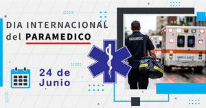 Día Internacional del Paramédico, profesional de atención prehospitalaria junto a una ambulancia y la Estrella de la Vida, símbolo de los Servicios Médicos de Emergencia.