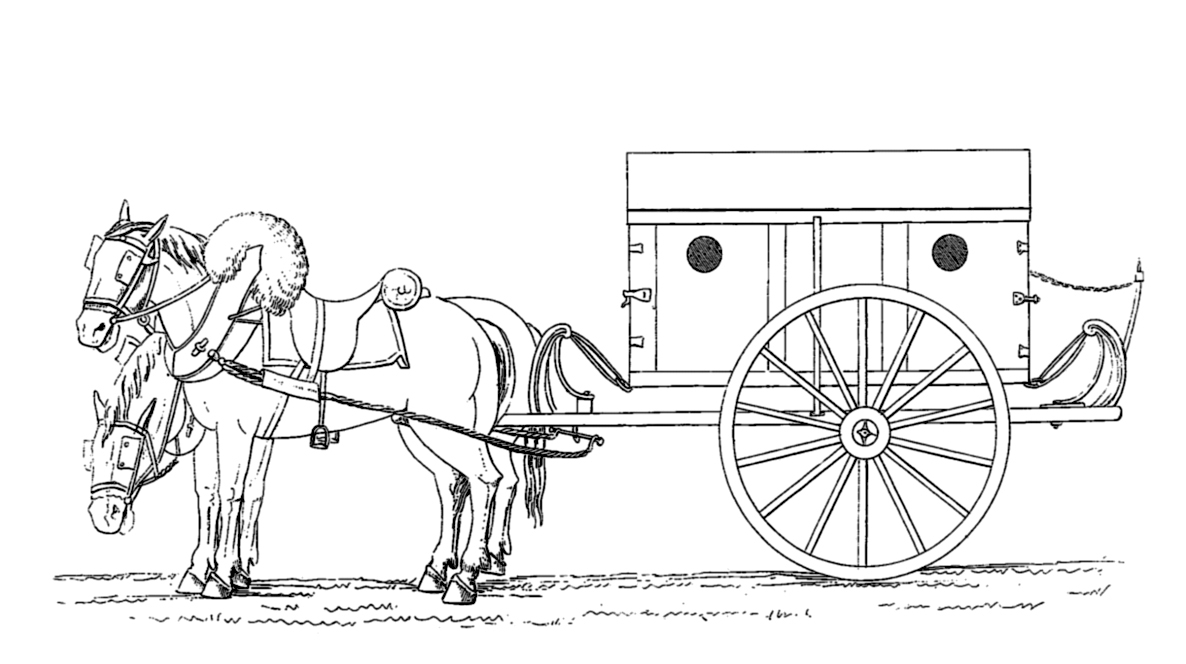 Ambulancia volante diseñada por Dominique-Jean Larrey a finales del siglo XVIII, considerada uno de los primeros sistemas organizados de evacuación y transporte de heridos en el campo de batalla.